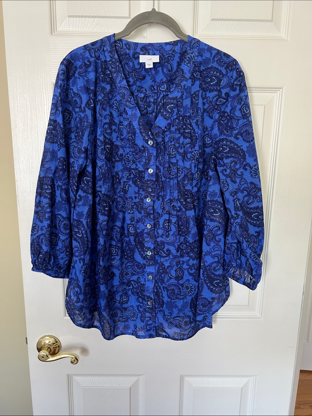 J. Jill Royal Blue Paisley Button-Down Blouse Sz M